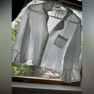 White Button-Up Blouse pajamas with Ruffle Sleeves